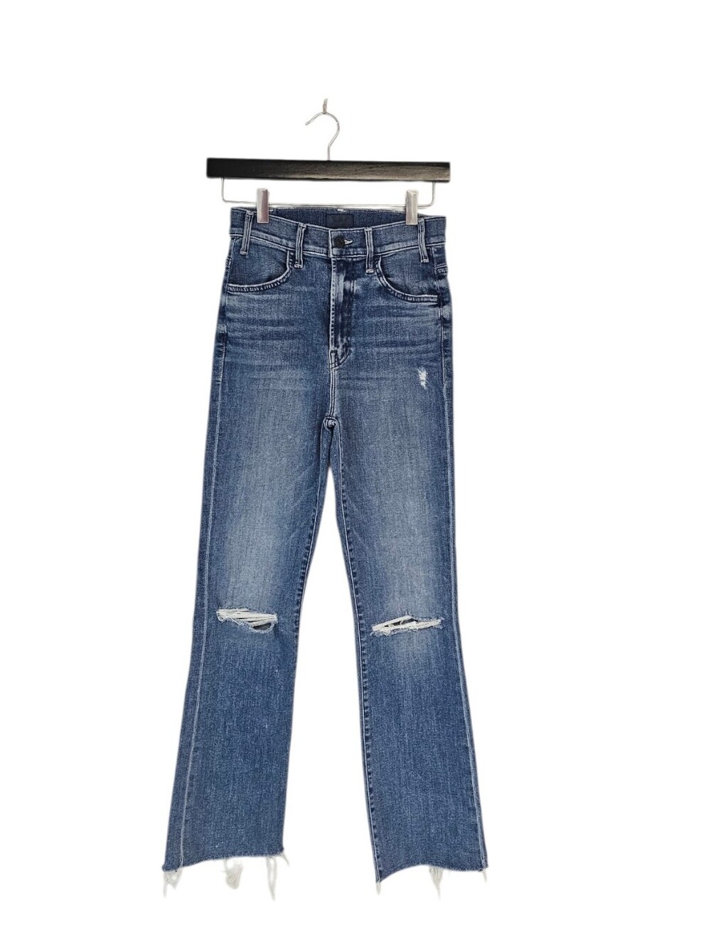 MOTHER The Hustler Ankle Fray High Rise Straight Leg Blue Jeans 25 Preowned